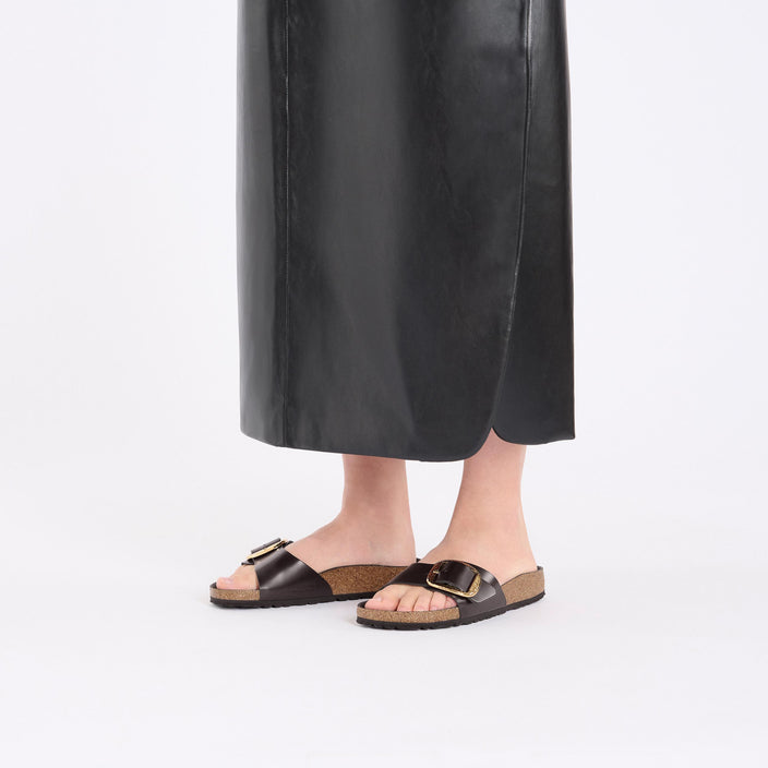 Birkenstock Madrid Hammered Big Buckle High Shine Espresso Natural Leather Patent on model 1
