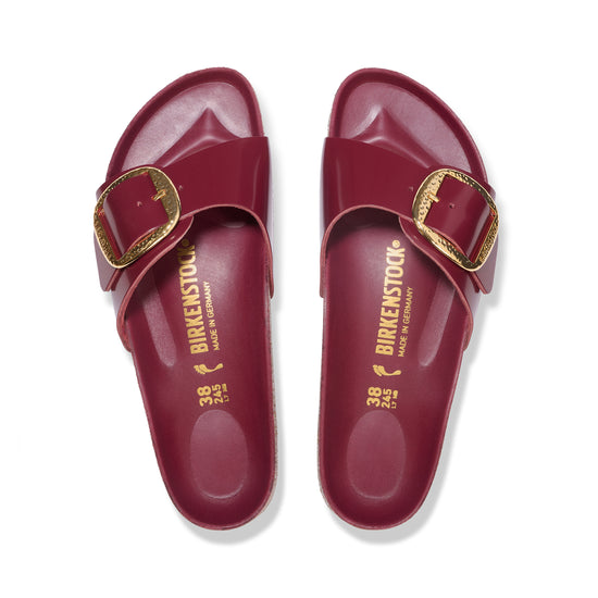 Birkenstock Madrid Hammered Big Buckle High Shine Zinfandel Natural Leather Patent top view