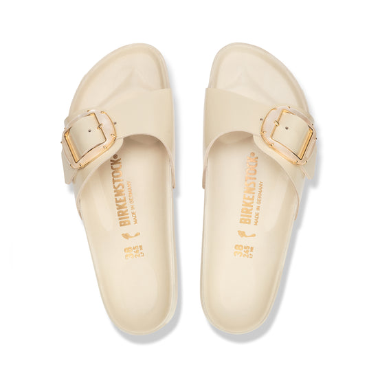 Birkenstock Madrid Pearl Big Buckle High Shine Ecru Natural Leather Patent top view