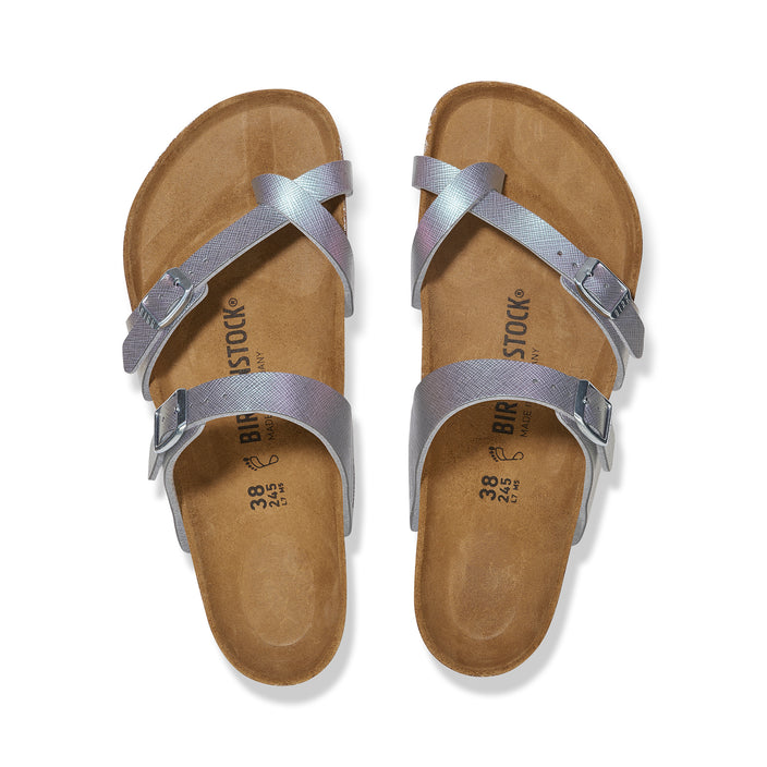 Birkenstock Mayari Saffiano Iridescent Viola Embossed Birko-Flor top view