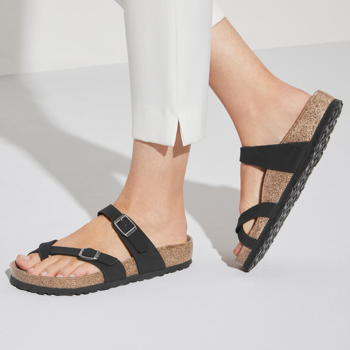 Birkenstock Mayari Vegan Black Birkibuc on model 2