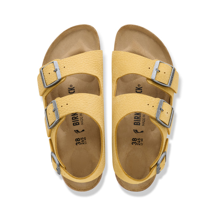 Birkenstock Australia Milano Archive Yellow Tumbled Nubuck Leather top view