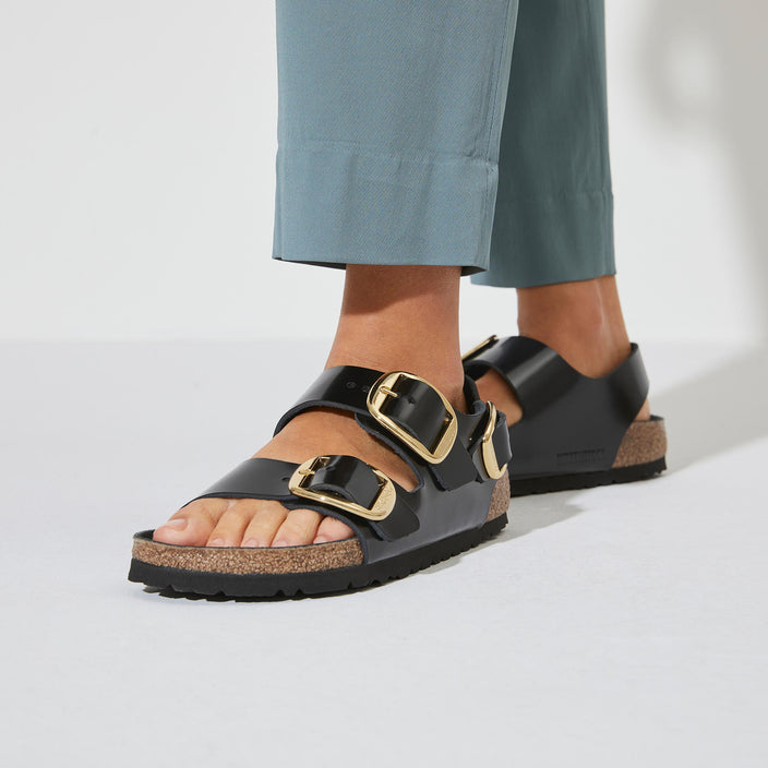 Birkenstock Milano Big Buckle High Shine Black Natural Leather Patent on model 2