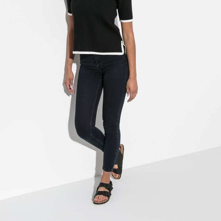 Birkenstock Milano Black Birko Flor on model 1