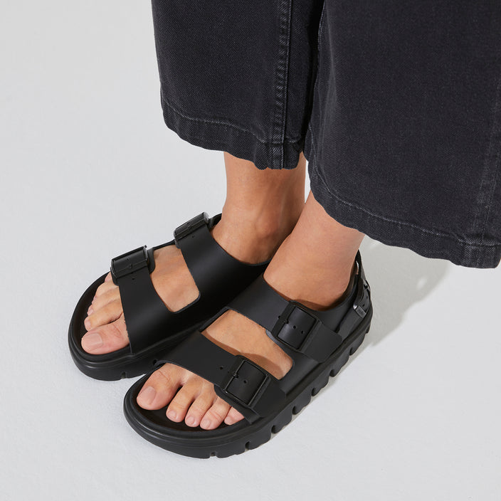 Birkenstock Milano Chunky Exquisite Black Smooth Leather on model 2