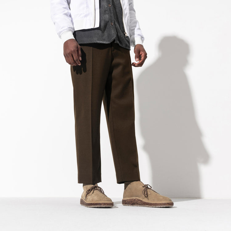 Birkenstock Milton Ginger Suede Leather on model 1