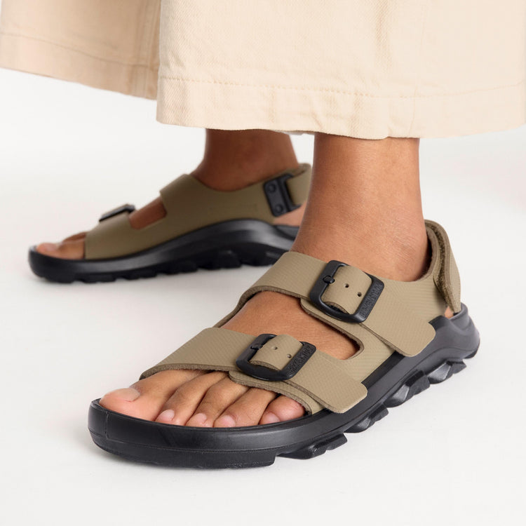 Birkenstock Mogami Terra Faded Khaki Birko Flor on model 2