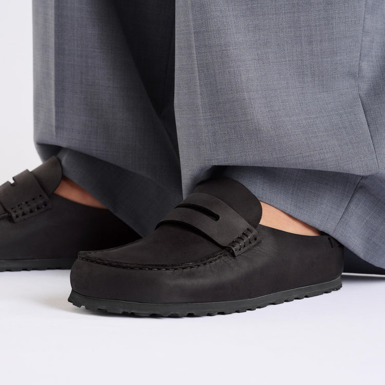 Birkenstock Naples Wrapped Black Oiled Leather on model 2