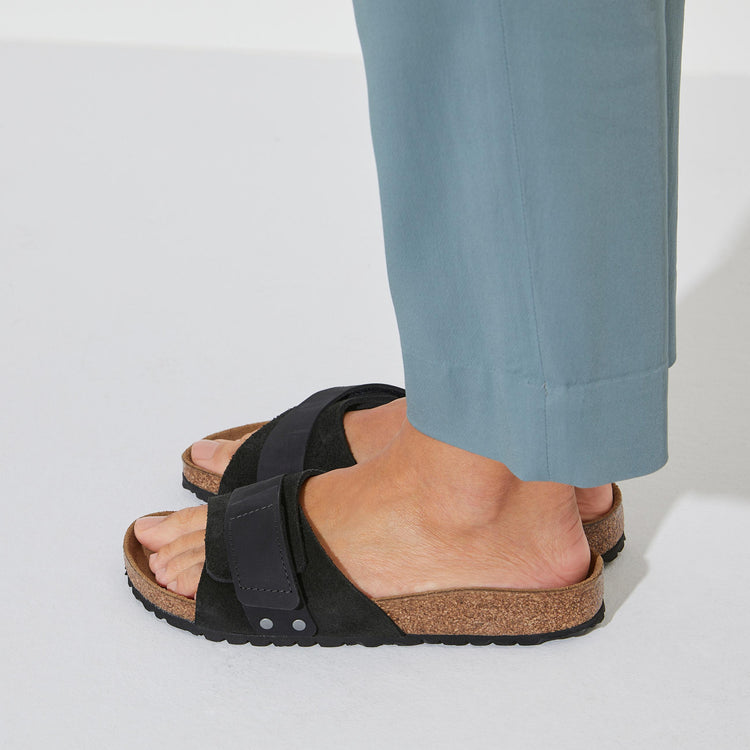Birkenstock Oita Black Suede Leather on model 2