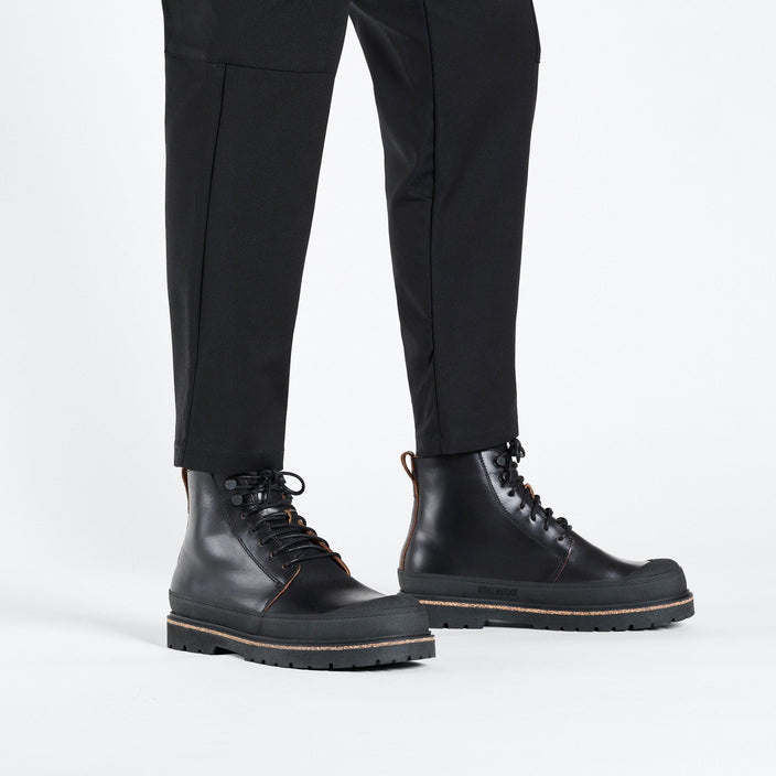 Birkenstock Prescott Mens Black Natural Leather on model 1