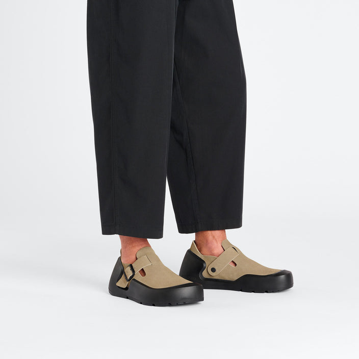 Birkenstock Reykjavik Taupe Nubuck Leather on model 1