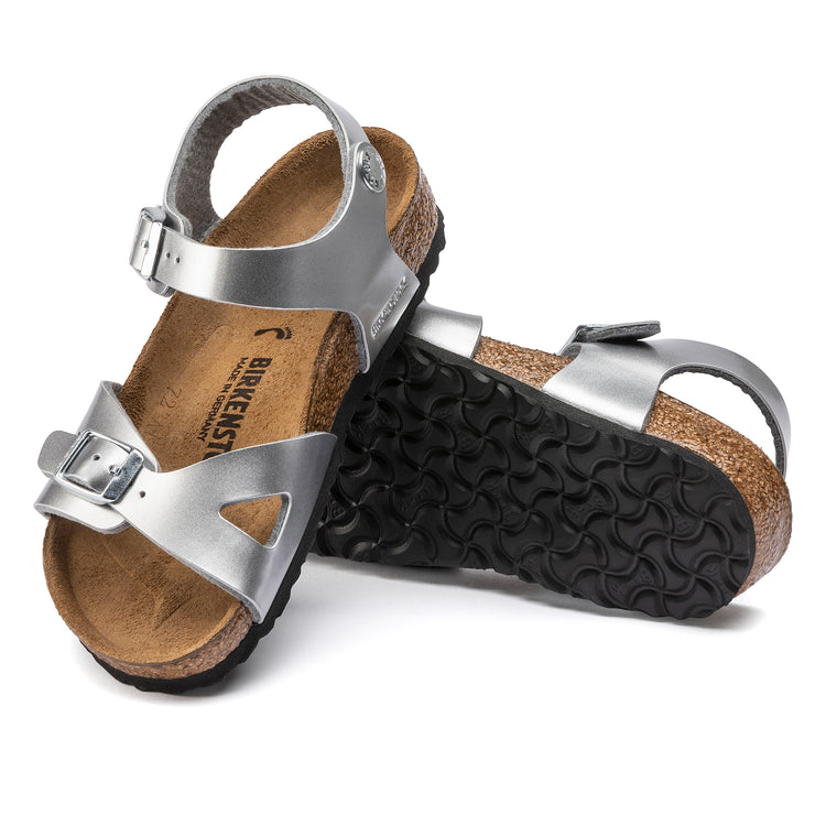 Birkenstock Rio Kids Metallic Silver Birko-Flor sole view