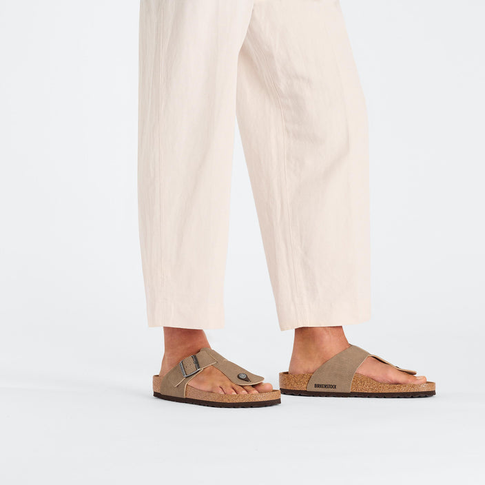 Birkenstock Safaga Desert Dust Vegan Espresso Grey Taupe Synthetic Soft Birki on model 1