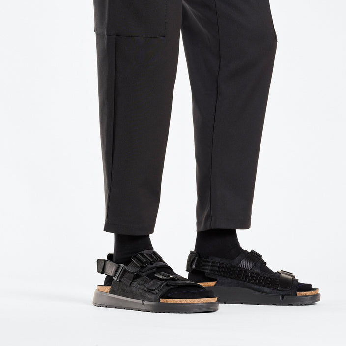Birkenstock Shinjuku Black Nubuck Leather Textile on model 1