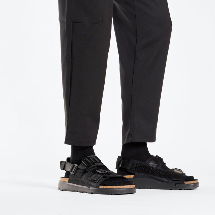 Birkenstock Shinjuku Black Nubuck Leather Textile on model 1