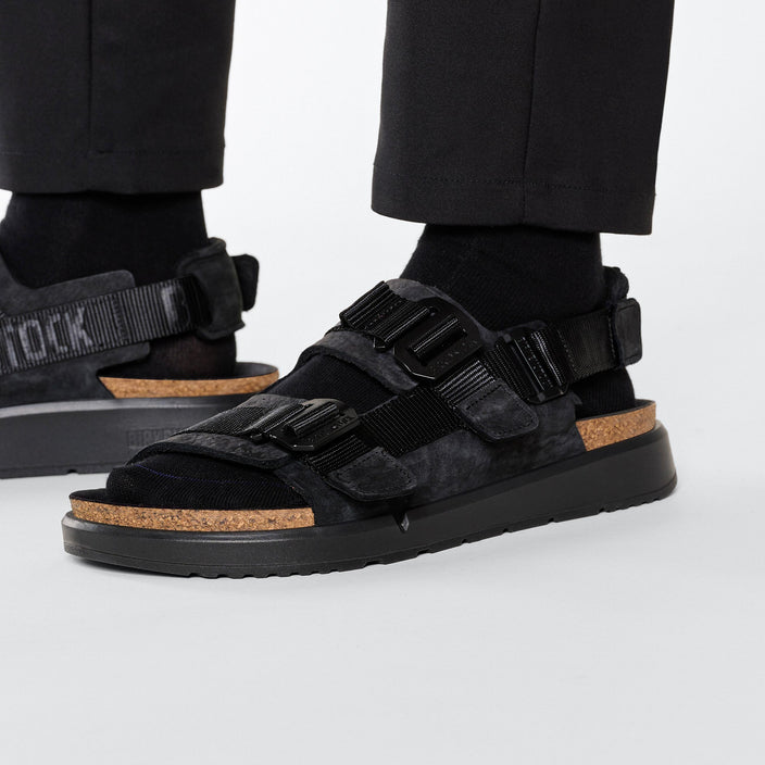 Birkenstock Shinjuku Black Nubuck Leather Textile on model 2