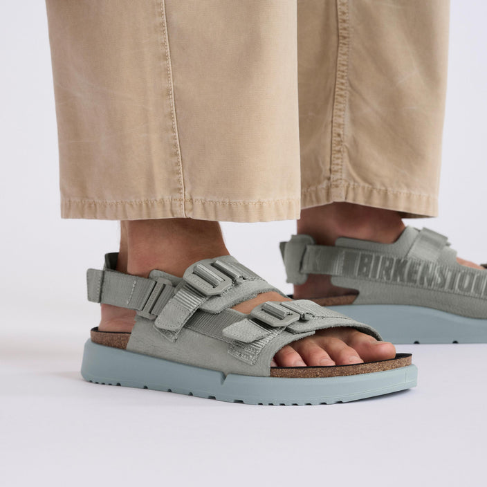 Birkenstock Shinjuku Pure Sage Nubuck Leather Textile on model 1