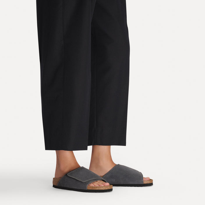 Birkenstock Solana Charcoal Suede Leather On Model 1