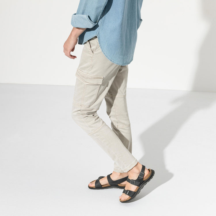 Birkenstock Sonora Cross Town Arctic Black Waxy Leather on model 1
