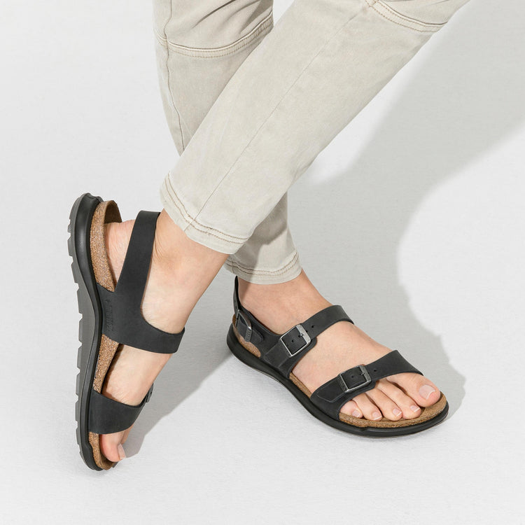 Birkenstock Sonora Cross Town Arctic Black Waxy Leather on model 2
