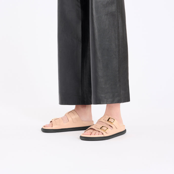 Birkenstock St. Barths Exquisite New Beige Natural Leather on model 1
