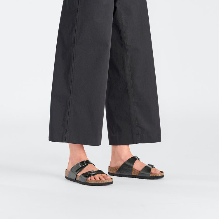Birkenstock Sydney Graceful Licorice Birko Flor on model 1