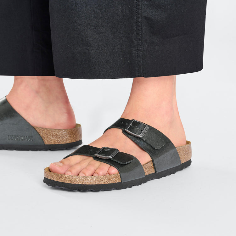 Birkenstock Sydney Graceful Licorice Birko Flor on model 2