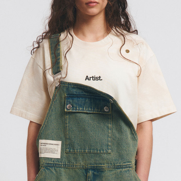 Birkenstock Australia The Artist Aged T-Shirt White Dirt Wash Cotton on model