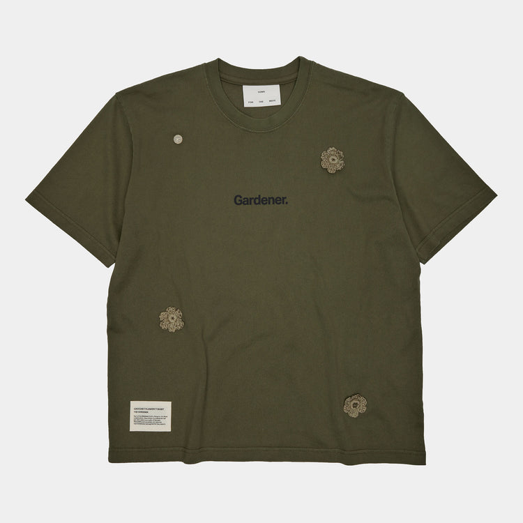 Birkenstock Australia The Gardener Crochet Flower T-Shirt Overdyed Army Green Cotton 