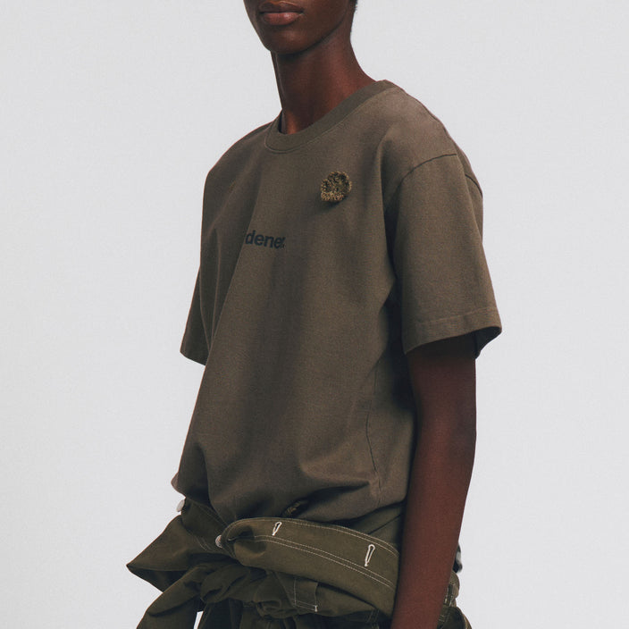 Birkenstock Australia The Gardener Crochet Flower T-Shirt Overdyed Army Green Cotton model view