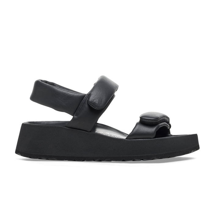 Birkenstock Theda Exquisite Platform Wedge Black Smooth Leather side view