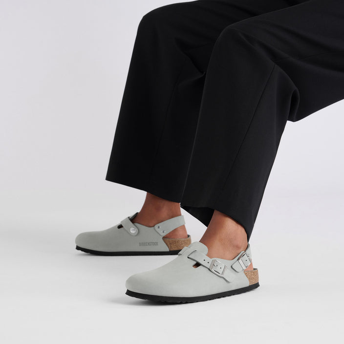 Birkenstock Tokio Semi Exquisite Pure Sage Nubuck Leather on model 1