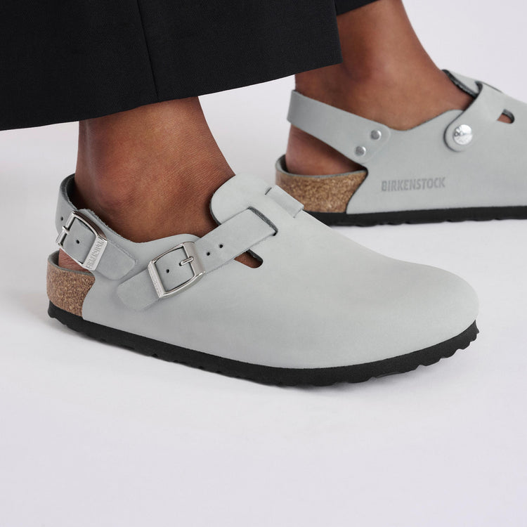 Birkenstock Tokio Semi Exquisite Pure Sage Nubuck Leather on model 2