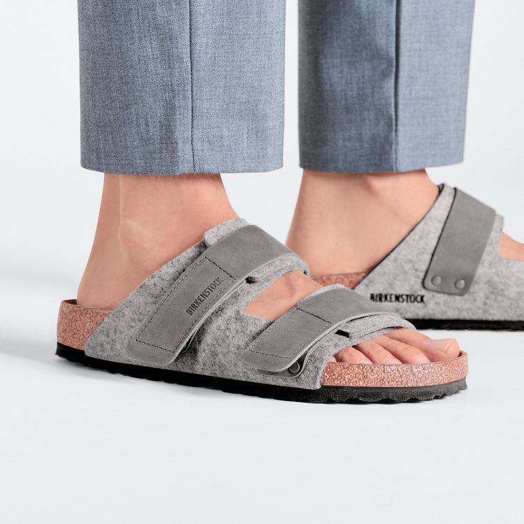 Birkenstock Uji Authentic Felt Light Grey Oiled Leather Felt on model 2