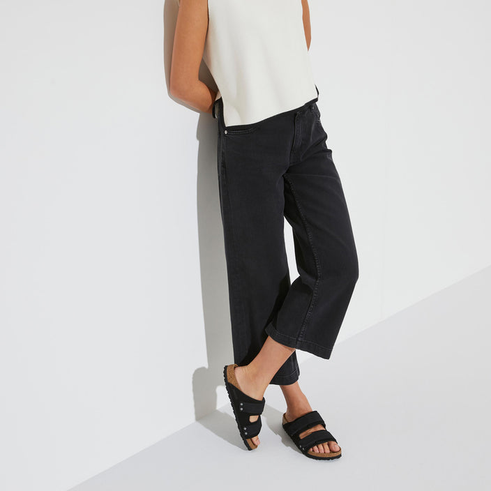 Birkenstock Uji Black Suede Leather on model 1