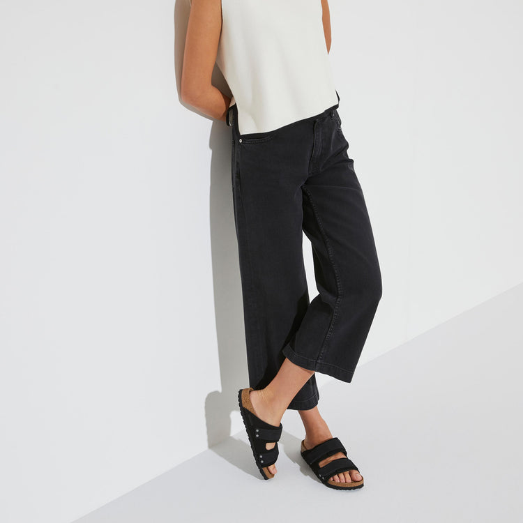 Birkenstock Uji Black Suede Leather on model 1