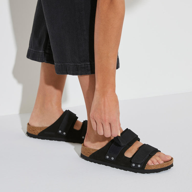 Birkenstock Uji Black Suede Leather on model 3