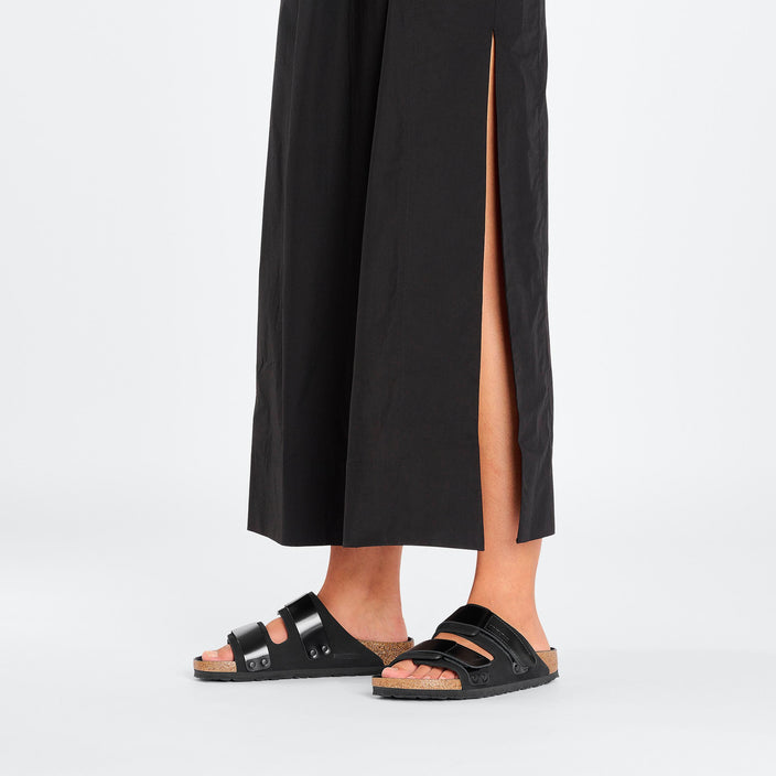 Birkenstock Uji High Shine Black Nubuck Leather on model 1