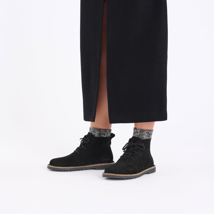 Birkenstock Uppsala Mid Black Suede Leather on model 1