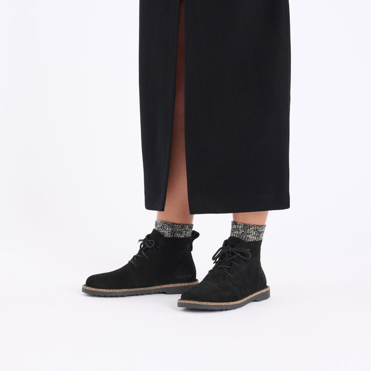 Birkenstock Uppsala Mid Black Suede Leather on model 1