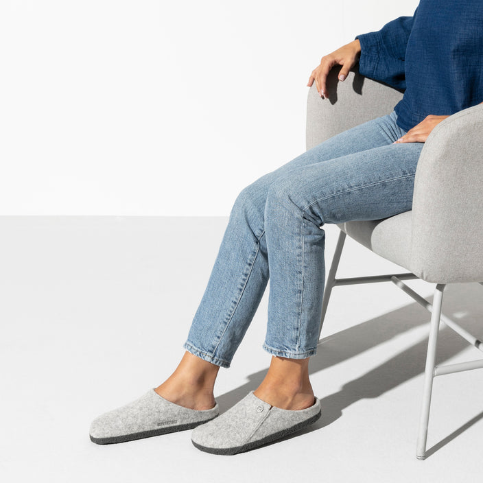 Birkenstock Zermatt Light Grey Wool Felt on female model