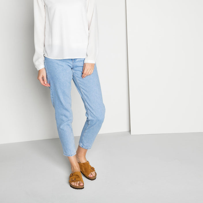 Birkenstock Zurich Soft Footbed Mink Suede Leather on model 2