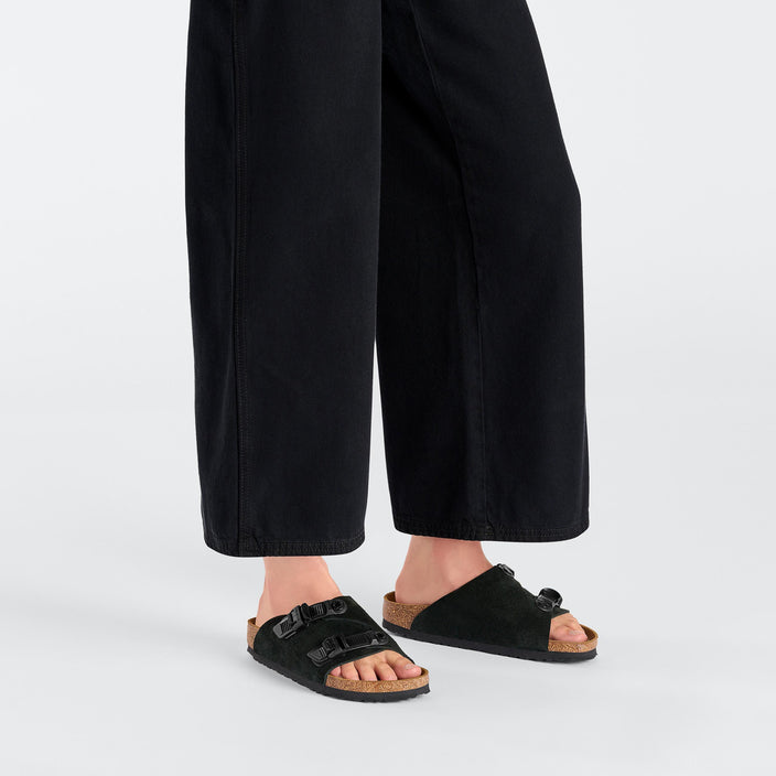 Birkenstock Zurich Tech Black Suede Leather on model 1