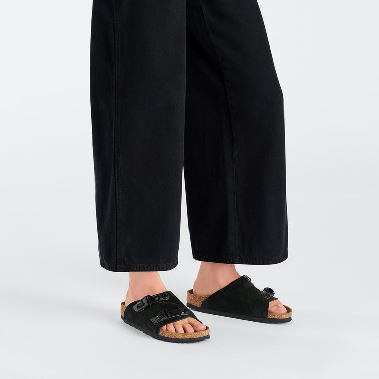 Birkenstock Zurich Tech Black Suede Leather on model 1