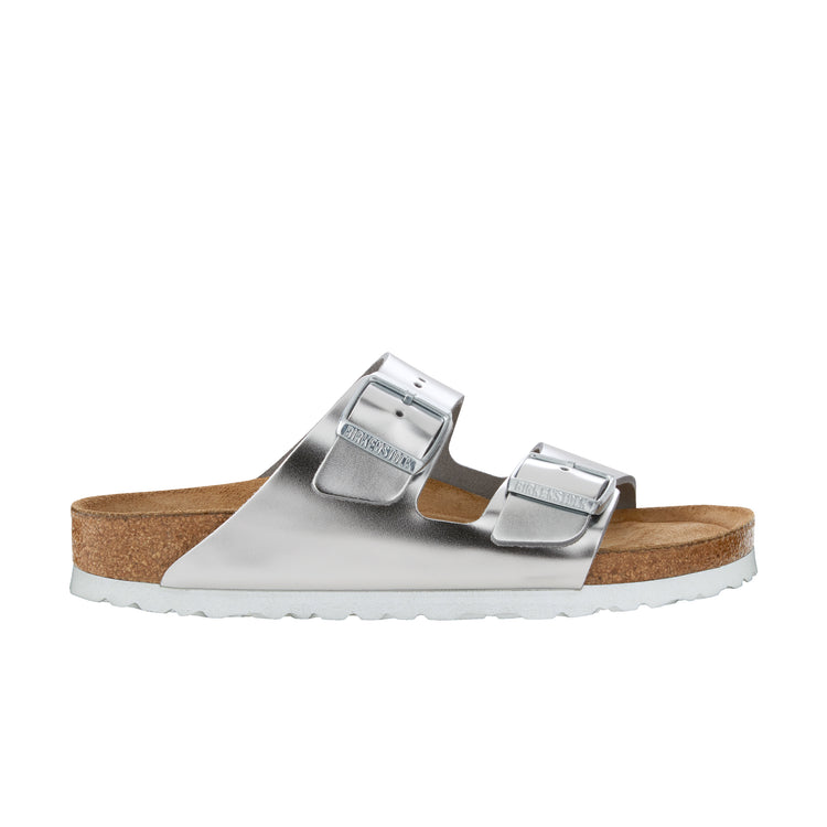 Birkenstock Arizona SFB Metallic Silver Natural Leather side view