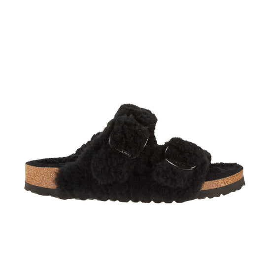 Birkenstock Arizona Big Buckle Shearling Black Teddy Rivet side view                 