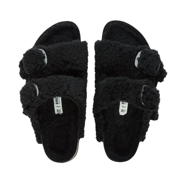 Birkenstock Arizona Big Buckle Shearling Black Teddy Rivet top view                 