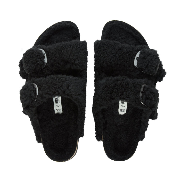 Birkenstock Arizona Big Buckle Shearling Black Teddy Rivet top view                 