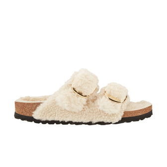Birkenstock Arizona Big Buckle Shearling Eggshell Teddy Rivet side view                 