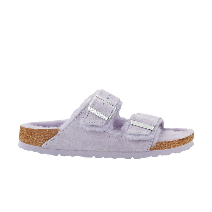 Birkenstock Arizona Shearling Suede Leather Shearling Purple Fog side view                 